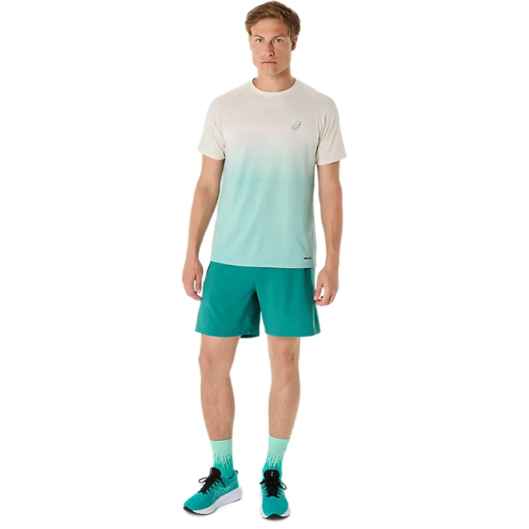 Full View of ASICS Seamless Birch Oasis Green T Shirt 2011C398-201
